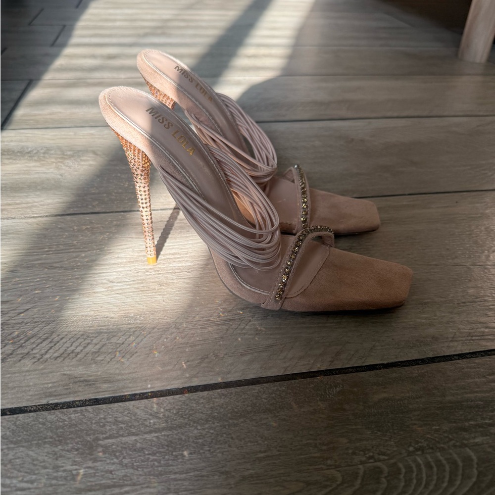 Miss Lola Blush Rose Gold Multi-Strap Stiletto Heels - Picture 4 of 5